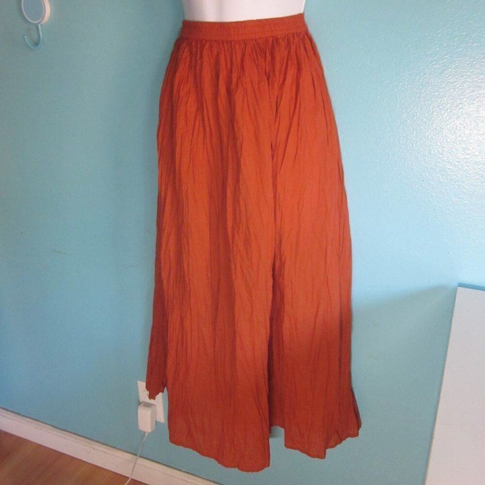 CW Classics Vintage Festival BOHO Crinkle Orange Midi Skirt Size M 100% Cotton